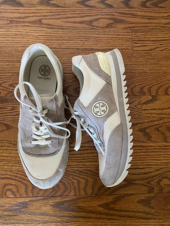 Tory Burch Other - Tory Burch Beige and Cream Suede Mesh Runner Sneakers